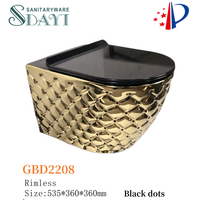 SDAYI 2024 nouveau Design de luxe populaire diamant bol en céramique salle de bain WC sans rebord mural suspendu suspendu noir mat doré toilette