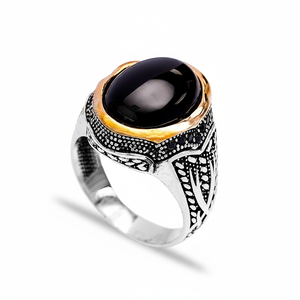 Oval Onyx Stone Tugra Design Ottoman <b>Men's</b> <b>Ring</b> Turkish Handmade Wholesale Authentic <b>Silver</b> <b>Men</b> <b>Ring</b> - Product Image 2