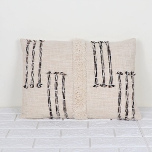 Hand Tufted Texture <b>Boho</b> Ivory and Black Stripe <b>Cushion</b> <b>Cover</b> Soft Home Decor Wholesale Price - Product Image 1