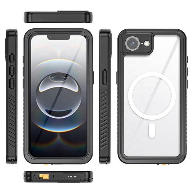 For iPhone 16 Pro Max 16e 17e Sealed Swimming IP68 Waterproof Full Cover Case Clear With Wireless Charging