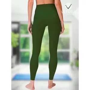 Leggings de Yoga Verde Militar de Cintura Alta para Mujer, Tejido de Punto de Color Sólido con Cintura Elástica, Largos, Ideales para Fitness - Product Image 5