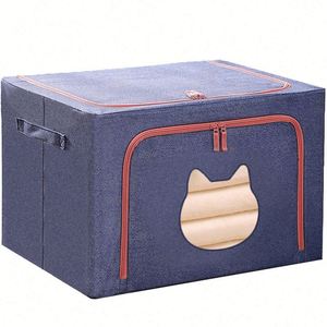 Oxford Linen Non-Woven Fabric Foldable Clothing Organizer <b>Storage</b> Box Comforter/Bedding Sturdy Handle Zipper Wardrobe - Product Image 4
