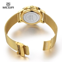 MEGIR jam tangan bisnis pria, arloji kasual Stainless Steel emas 2011G Quartz bercahaya untuk lelaki