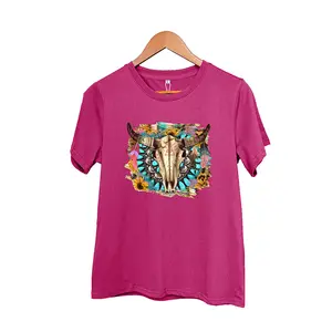 Klaar Om Groothandel Cowgirl Shirts Voor Vrouwen Bull Schedel Hoefijzer Westerse T-shirts Toevallige Korte Mouwen Grafische Tees Top