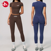 Set Pilates Gaya Barat Terbaru, Model Halter Neck, Seamless, Cepat Kering, Kontrol Perut, Pas Badan, Langsung dari Pabrik Grosir
