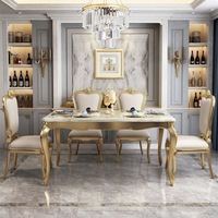 Table et chaises de salle à manger de luxe, style européen, en bois massif et marbre, parfaites pour les appartements, les hôtels et les villas