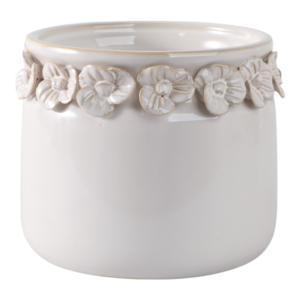 Vaso in gres con applicazioni floreali e design in ceramica testurizzata per piante da interno ed esterno - Product Image 1