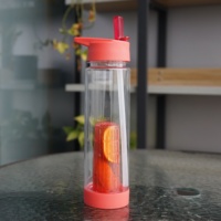 Bouteille de sport 750 ml/25 oz en Tritan cristallin sans BPA, avec couvercle à clapet et paille, anti-fuite, résistante à l'eau bouillante, compatible lave-vaisselle, avec infuseur à thé et fruits