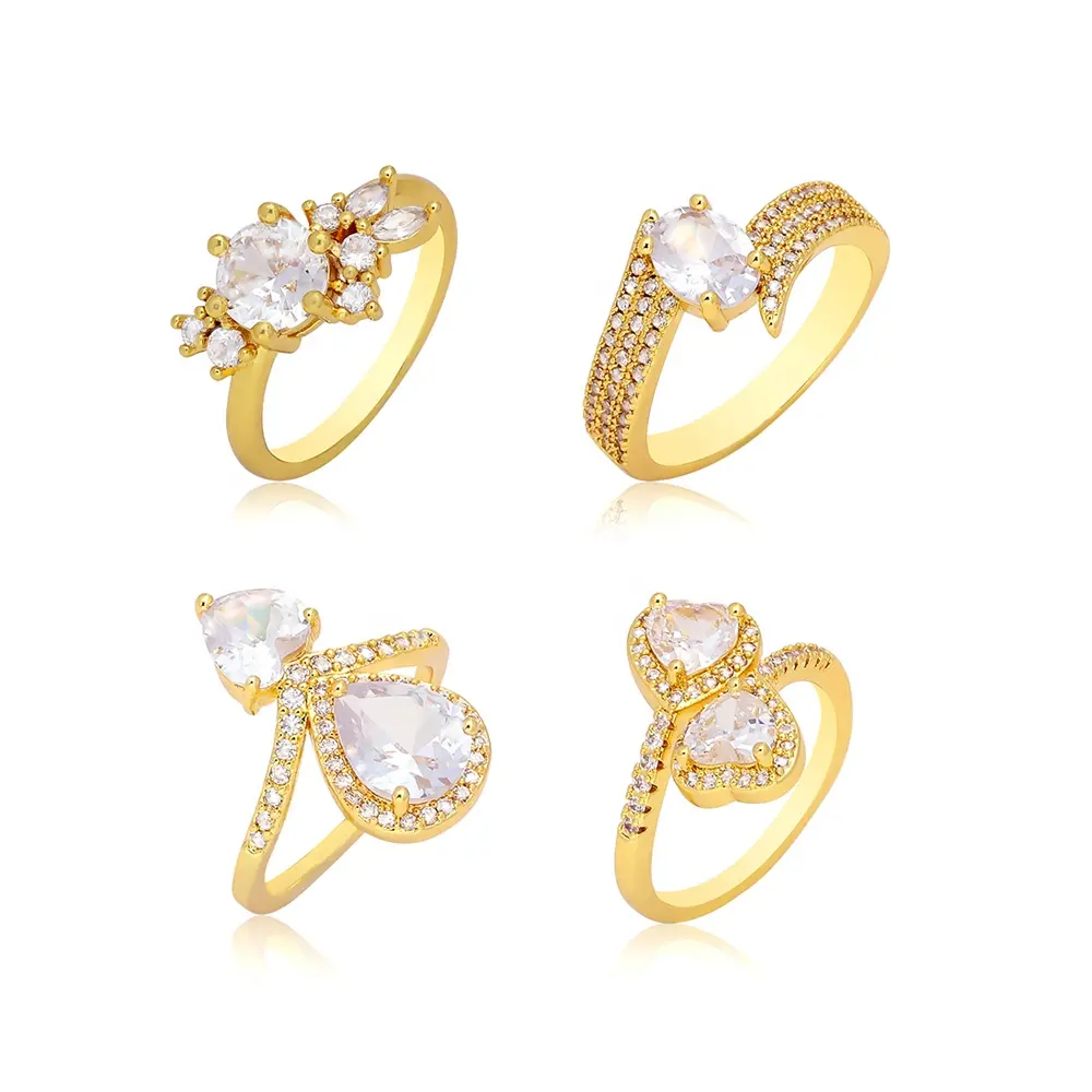 JXX hot sale 24k plated gold zircon rings women elegant fashion diamond woman jewelry wholesale price