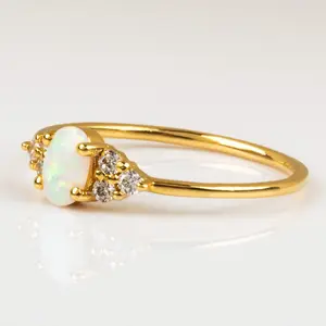 Atacado joias da moda 925 prata esterlina opala zircão banhado a ouro anéis para mulheres