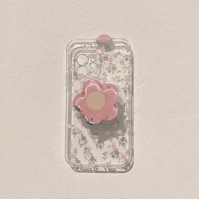 Ins-style Floral Painted Stand & Phone Grip Mobile Phone Cases for 17/XR/15 Pro Max/16/12