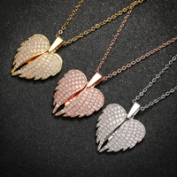 Nouveau collier hip-hop en chaîne de bambou, entièrement incrusté de diamants, avec logo gravé et design d'aile ouvrante en forme d'aileron d'ange