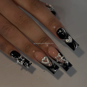 <span class=keywords><strong>Faux</strong></span> <span class=keywords><strong>ongles</strong></span> longs en ABS à motif carré français, 24 pièces, avec colle, pré-dessinés, en forme d'étoile scintillante - Product Image 1