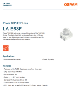 ชิป LED OSRAM Power TOPLED Lens LA E63F 617nm สีเหลืองอำพัน 9.87lm 2.15V 30 องศา PLCC4 3528 SMD - Product Image 2
