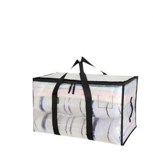 Clear Extra Large Heavy-Duty PP Woven Storage <b>Bags</b> <b>Foldable</b> Reusable with Backpack Straps Moving Promotional Shopping Solution - Product Image 1