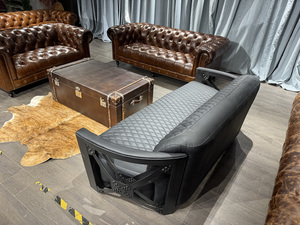 Canapé Chesterfield 3 places en cuir véritable, style vintage américain rétro - Product Image 5