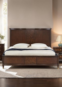 Transitional Style Adjustable Soft <b>Bed</b> 1pc <b>Queen</b> <b>Size</b> Dark Cherry Finish Panel Bedframe with Gold-Capped Legs - Product Image 2
