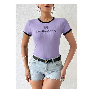 Body de Manga Corta con Cuello Redondo para Mujer, Ajuste Delgado, Lycra Estampada, Elástico, Corte Regular - Product Image 4