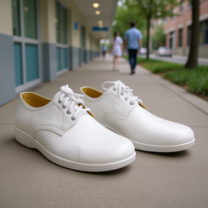 Chaussures décontractées pour hommes Angelina en cuir blanc, style marche, bout ovale, à lacets, semelle en caoutchouc, semelle intermédiaire en EVA, taille adulte 110 - Product Image 2