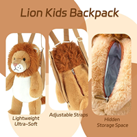 Sac à dos en peluche personnalisé en forme de lion mignon pour enfants, doux et câlin, avec bretelles réglables