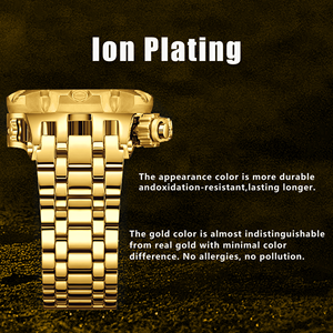 YaLaLuSi Reloj de lujo multifuncional para hombre con correa dorada <span class=keywords><strong>y</strong></span> esfera atmosférica, caja de regalo moderna <span class=keywords><strong>y</strong></span> práctica - Product Image 3