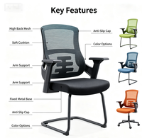 Chaise de bureau en maille à base fixe, chaise de réunion à dossier haut avec accoudoirs, chaise d'ordinateur respirante pour bureau, salle de réunion, étude