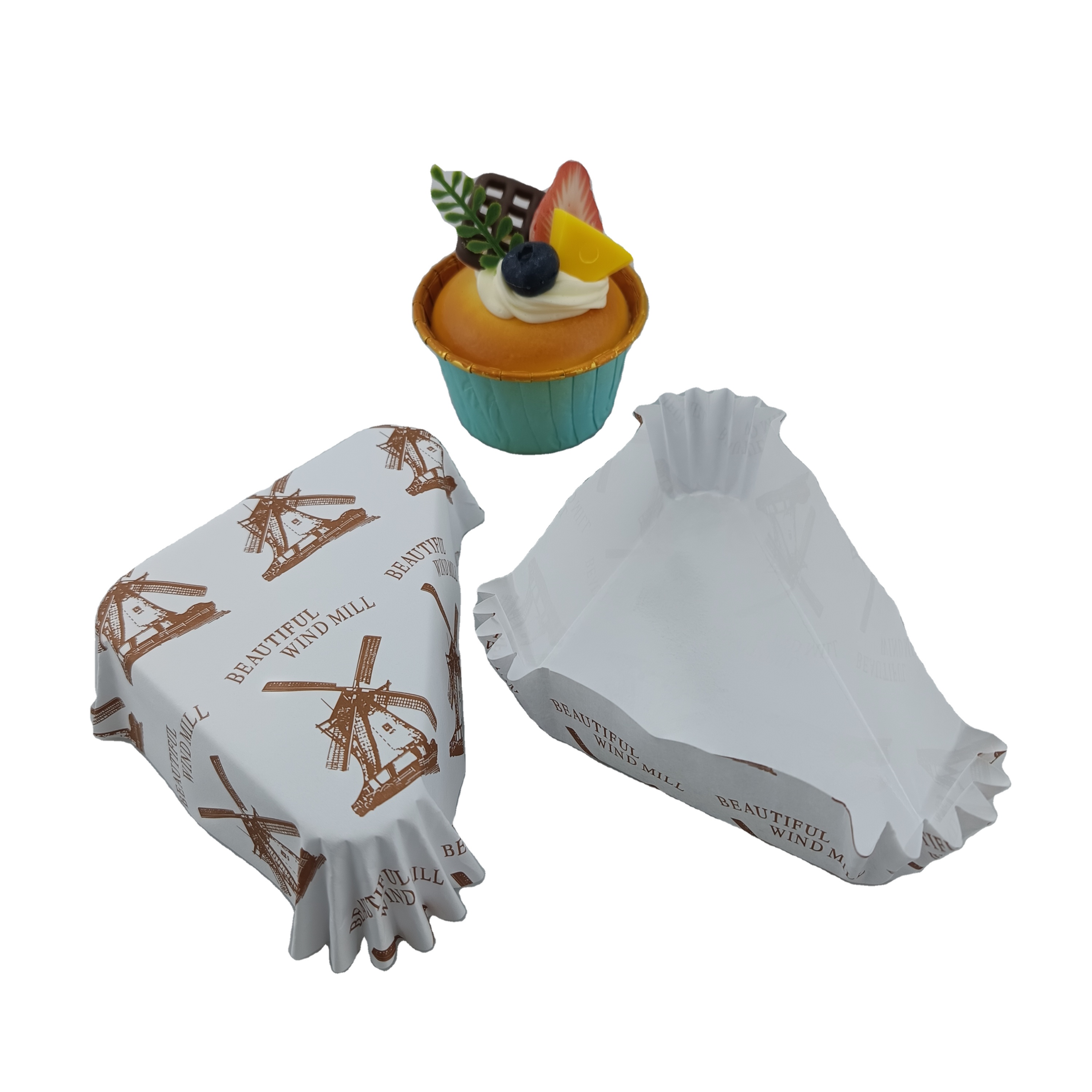 Factory Supply Customizable Logo Triangle Eco-Friendly Disposable Cake Cup Grease Proof Pet Coated Paper Packaging