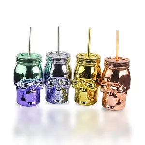 Barattoli di muratore in plastica personalizzati da 16 once bicchiere da bere progettato con novità galvanica con cannuccia e coperchio