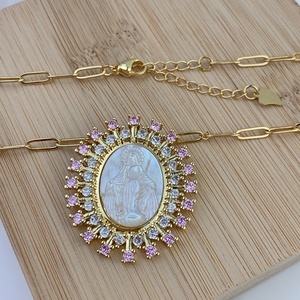 Collares Religiosos de la Santísima Virgen María para Mujer 2021 con Circón y Colgante de Concha Marina Natural Tipo Gargantilla Joyería - Product Image 6