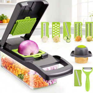 <span class=keywords><strong>Mandoline</strong></span> <span class=keywords><strong>professionnelle</strong></span> multifonctionnelle 16-en-1 pour couper et hacher les légumes, manuelle, pour oignon, pomme de terre et préparation de salades - Product Image 2
