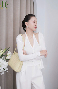 Pantalon plissé ample taille haute pour femme, coupe décontractée, en polyester et élasthanne, style vietnamien, idéal pour l'été - Product Image 5