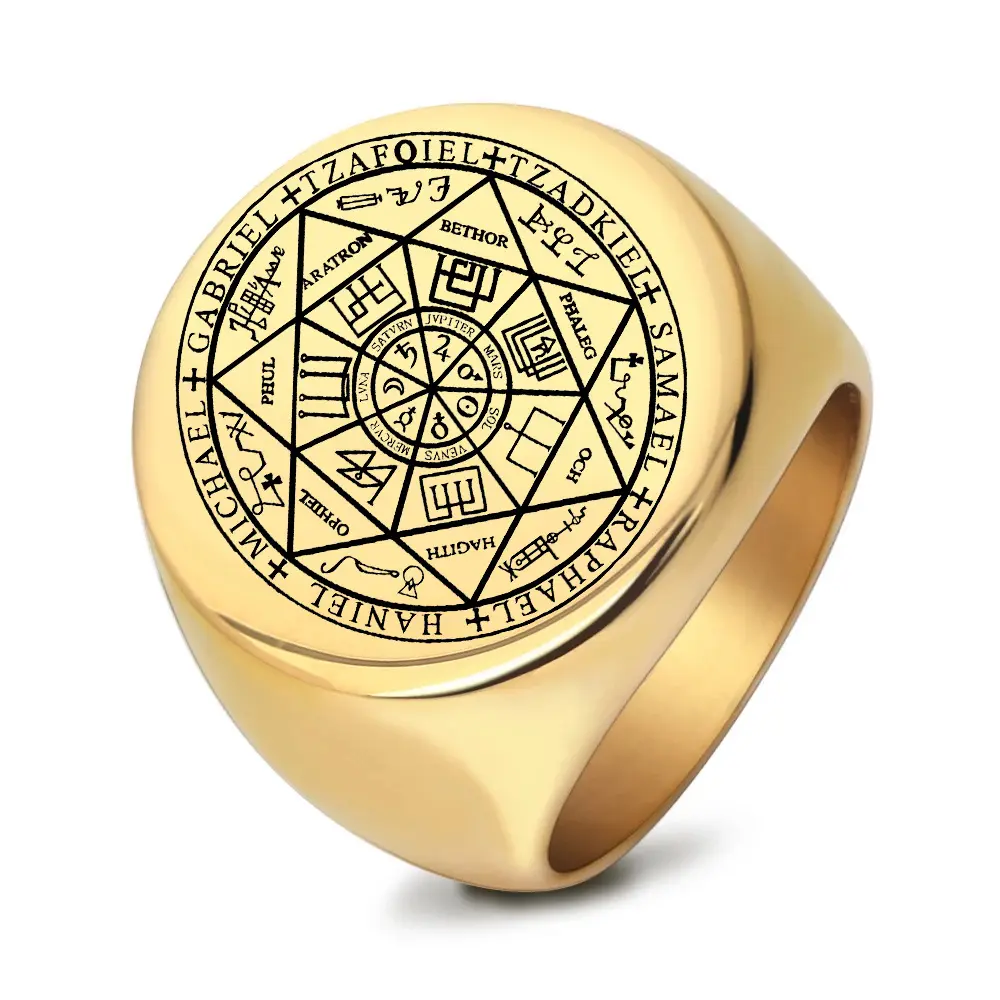 Joyería para hombres, estrella de David, siete Arcángel, Talismán, amuleto de protección, anillo de sello de Solomon