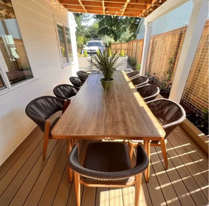 Conjunto de Comedor de Lujo Moderno para Exteriores con Cuerdas Trenzadas, Estilo Elegante, Asientos con Estructura de Aluminio con Aspecto de Teca, Ideal para Villa junto a la Piscina - Product Image 6