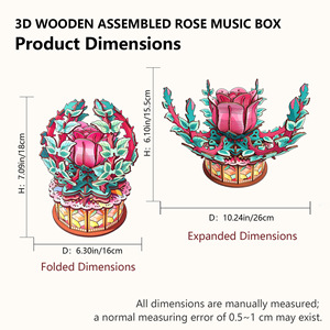 Boîte à musique en bois 3D en forme de rose, jouet de construction transfrontalier, modèle d'assemblage DIY fait main pour les jeunes - Product Image 5