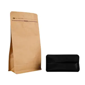 Tám bên con dấu bao bì hạt cà phê 250 g 1kg Túi giấy Kraft đen mờ đứng lên túi bao bì thực phẩm Ziplock