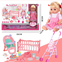 Poupée nouveau-né de 14 pouces avec accessoires pour boire et faire pipi, 12 sons, jouets d'imitation, poussette pour poupée