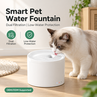 Fontaine à eau filtrée pour animaux de compagnie avec indicateur de niveau d'eau rouge, système de filtration 30 jours, 3W, adaptateur AC110-220V, certifiée CE FCC RoHS, OEM ODM pour chats et chiens