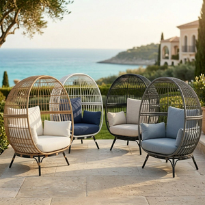 Fauteuil œuf surdimensionné en osier pour intérieur et extérieur, avec 4 coussins, pour <span class=keywords><strong>jardin</strong></span>, salon ou terrasse, avec structure en acier - Product Image 2