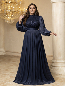 Robes de soirée maxi à col montant et manches lanternes avec patchwork de sequins pour femmes grandes tailles, parfaites pour les demoiselles <span class=keywords><strong>d</strong></span>'<span class=keywords><strong>honneur</strong></span> et les occasions formelles - Product Image 5