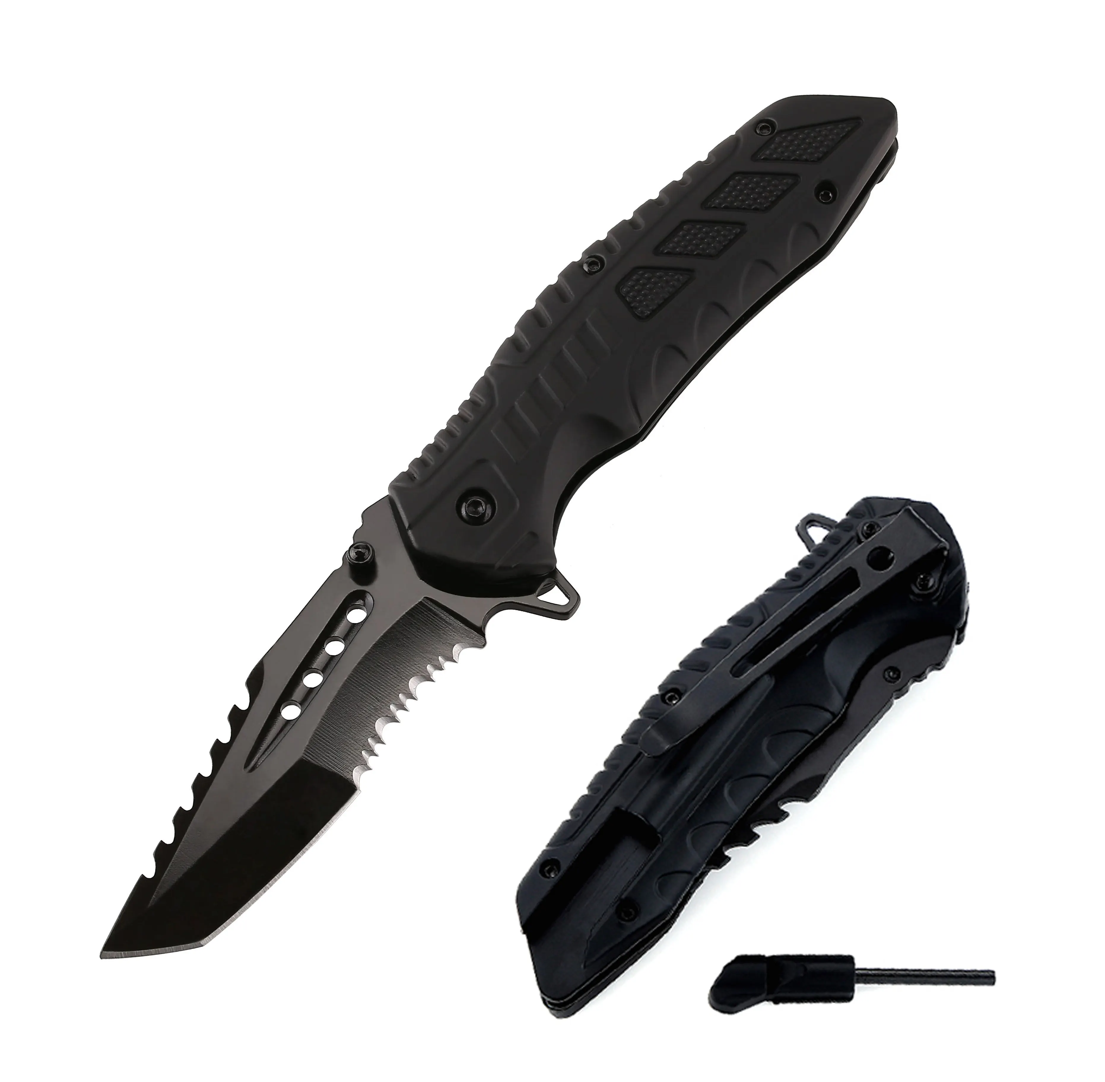 Coltello seghettato a lama tanto antiruggine con avviamento antincendio coltelli con manico in plastica ABS caccia sopravvivenza campeggio coltelli tattici EDC