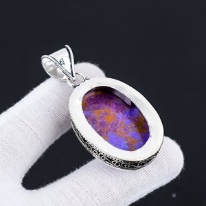Solid 925 Sterling Copper Turquoise Pendant Classic Style <b>Purple</b> Turquoise Bezel Setting Handmade Classic Style Wholesale Price - Product Image 3