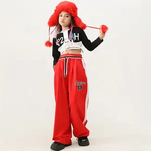 Kids Hip Hop Clothing Teenager Stage Outfits Crop Tank Sweatshirt Street Red Pants For Girls Jazz Show Dance Costume Clothes