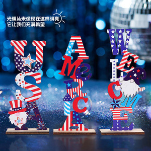 Décoration de table en bois pour le 4 juillet, lettres goblin en contreplaqué, thème Fête de l'Indépendance américaine - Product Image 2