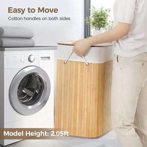 Panier à <span class=keywords><strong>linge</strong></span> en bambou pliable <span class=keywords><strong>de</strong></span> 72L avec poids supplémentaire pour le nettoyage dans les salles <span class=keywords><strong>de</strong></span> <span class=keywords><strong>bain</strong></span> Caractéristiques Couvercle et poignées en corde - Product Image 4