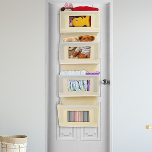 Multi Layer Hanging Storage Bag 5 Tier Rectangle Door Organizer For Clothes And Daily Use Gray Khaki - Product Image 2