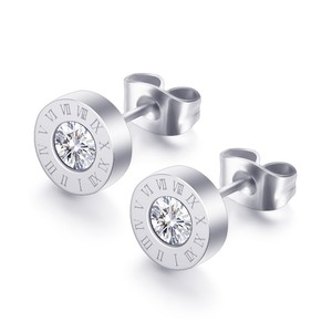 Stud Earrings Rose Gold Round Zircon Roman Numerals 8mm Fashion Jewelry - Product Image 2