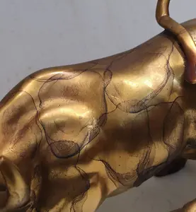 Fabriek Outlet Decoratie Gouden Metalen Stier Kunst Op Maat Bronzen Dieren Sculptuur