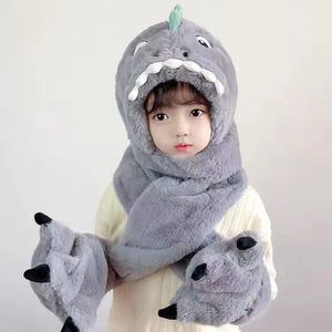 Gorro cálido de invierno Bufanda de felpa de dinosaurio lindo Conjunto de tres piezas Sombreros para niños - Product Image 6
