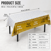 Nappe jetable en plastique Joyeux Anniversaire, motif étoiles blanches et dorées, imperméable, pour fête d'anniversaire