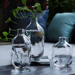 Modern Simple <b>Small</b> Mouth Water Ripple Transparent Glass Vase Living Room <b>Table</b> Hydroponic Simulation Flower Decorative Vase - Product Image 2